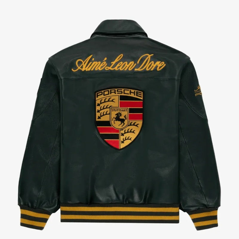 Jaqueta Aimé Leon Dore x Porsche 993 Turbo Leather Club Racing Green