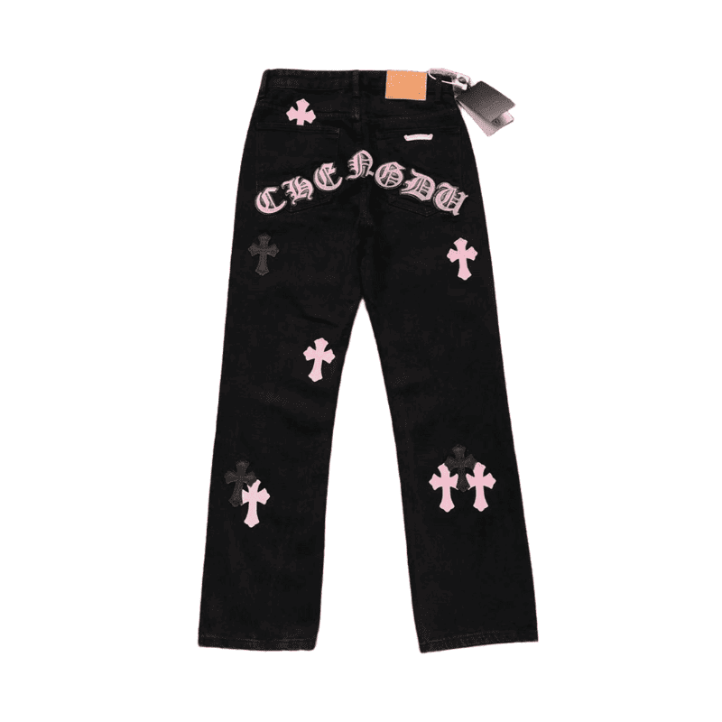 CHROME HEARTS シールーセット2✖15 Calça Jeans Chrome Hearts Cross Pink
