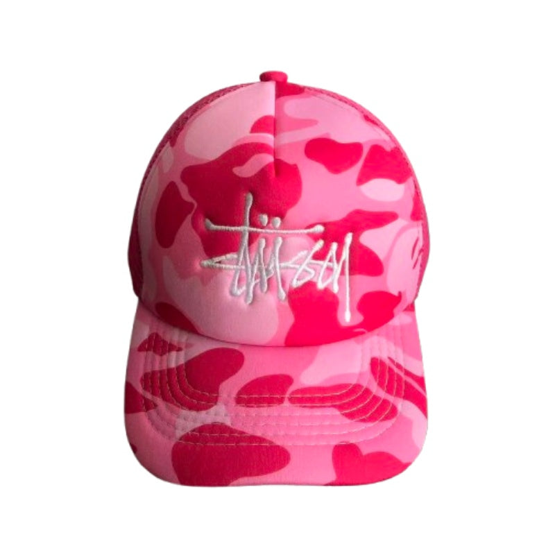 Boné BAPE x Stussy Trucker Pink