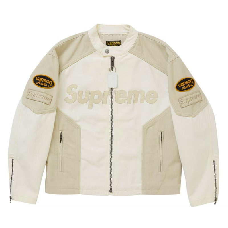 美品UJOH® Volume Sleeve Blouson Jaqueta Supreme x Vanson Leathers Cordura White Cream