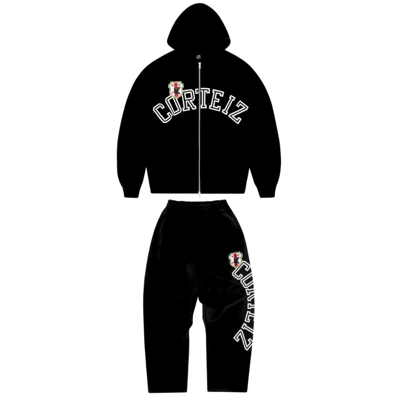 Conjunto Corteiz Arch Shield Zip Black