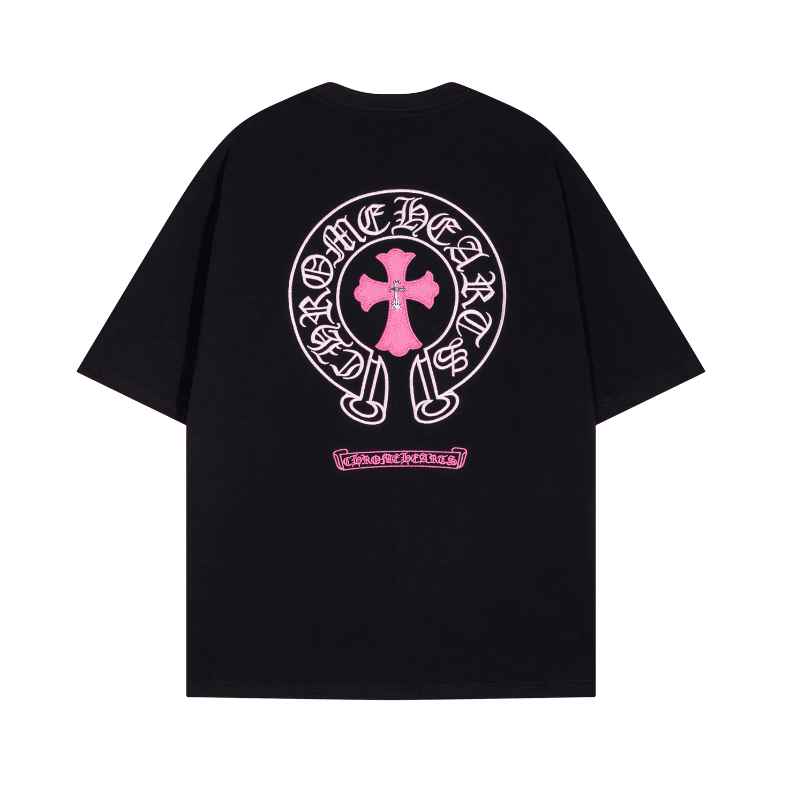 トップス Chrome Hearts Cross Print T-shirt Camiseta Chrome Hearts Pink Cross Preta