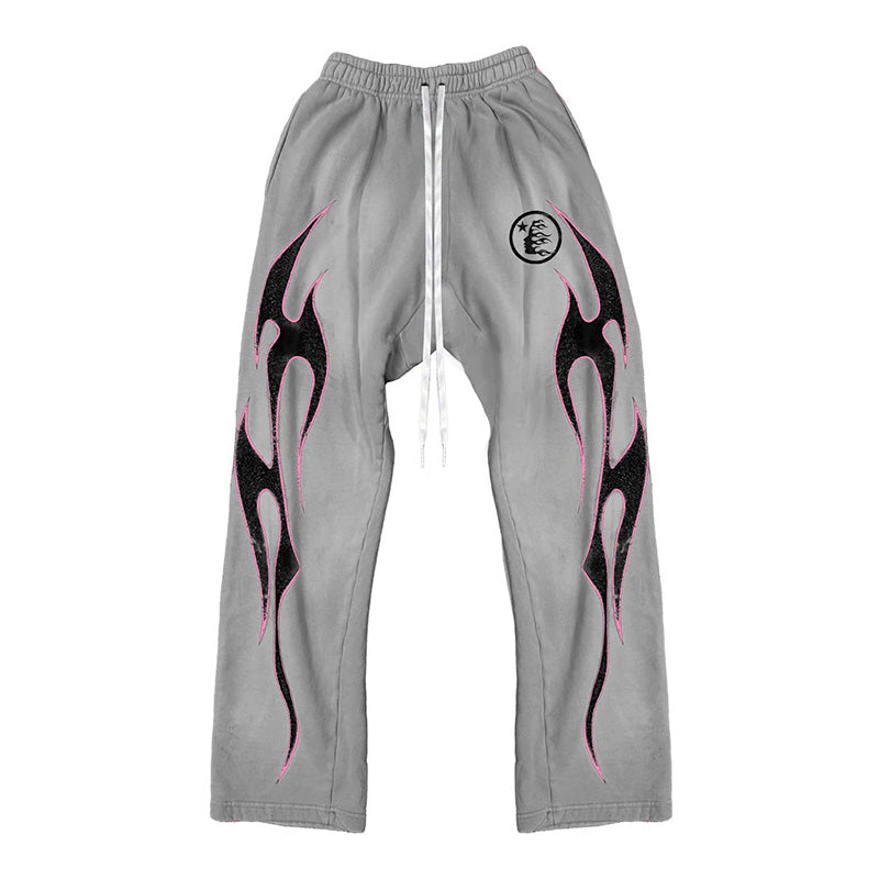 HELLSTAR フレアパンツ Calça Hellstar Grey Future Flame Sweatpants