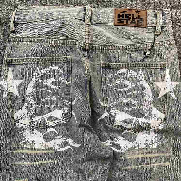 Calça Hellstar Torn Jeans Logo