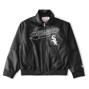 Jaqueta Supreme x Chicago White Sox Couro Varsity Black