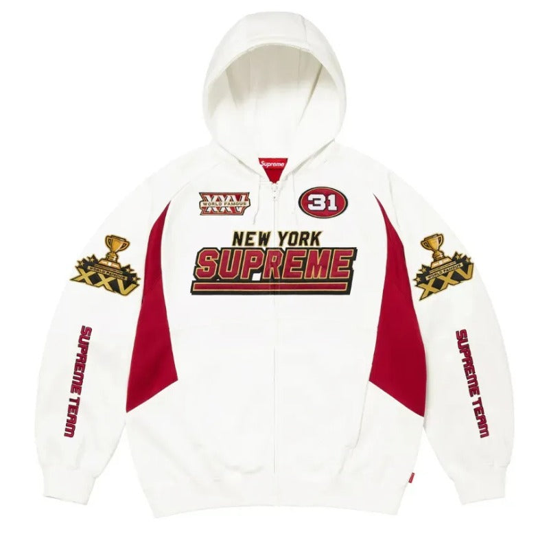 Moletom Supreme Football Zip Up Hooded White Red