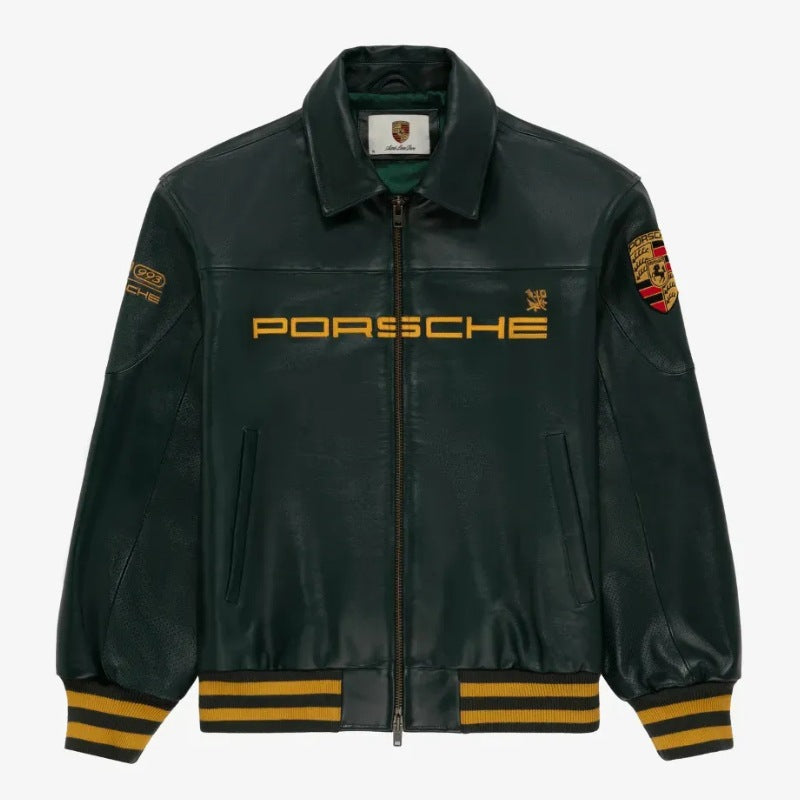 Jaqueta Aimé Leon Dore x Porsche 993 Turbo Leather Club Racing Green