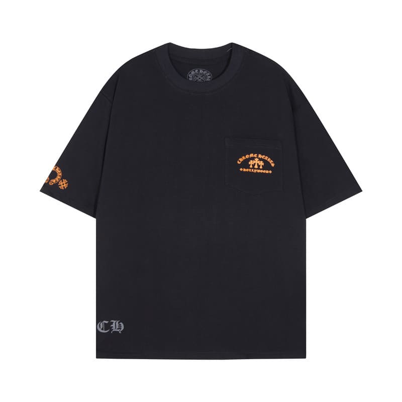 Camiseta Chrome Hearts Triple Cross Hollywood Preta/Laranja