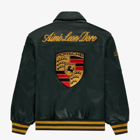 Jaqueta Aimé Leon Dore x Porsche 993 Turbo Leather Club Racing Green