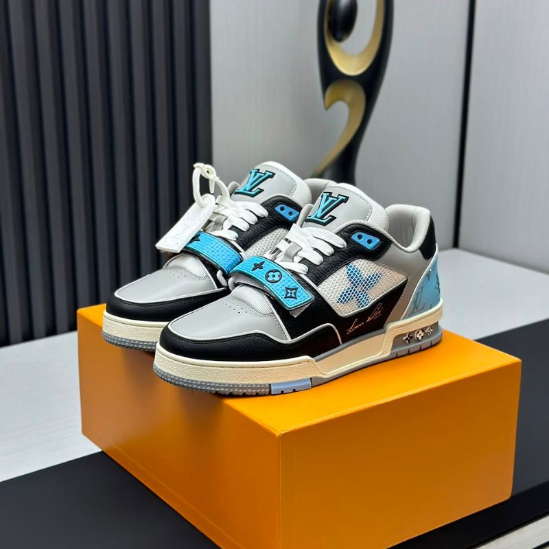 Louis Vuitton LV Trainer Black Blue Monogram Flower