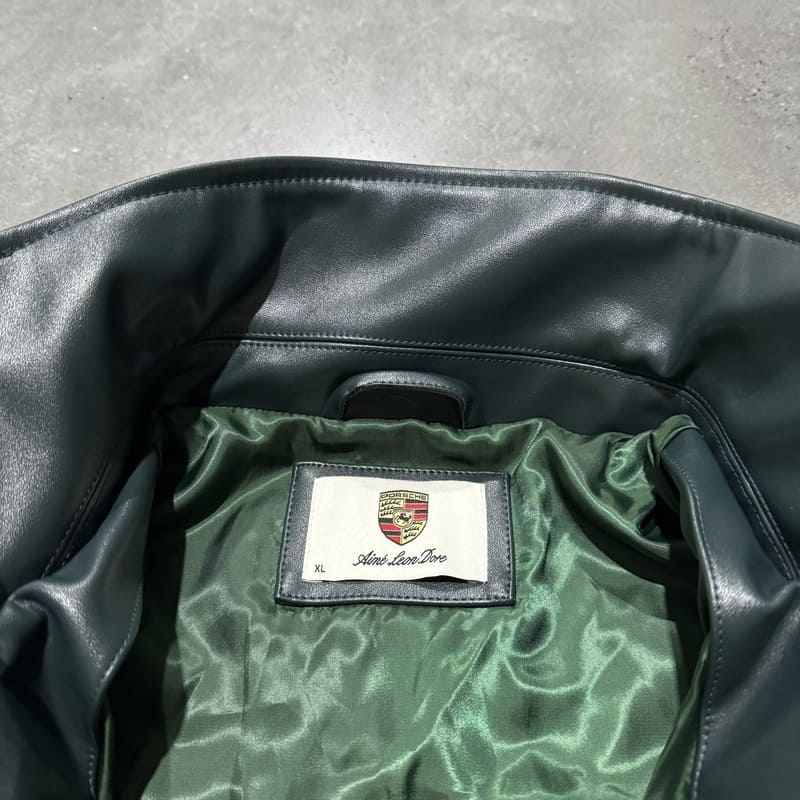 Jaqueta Aimé Leon Dore x Porsche 993 Turbo Racing Green 100% Couro