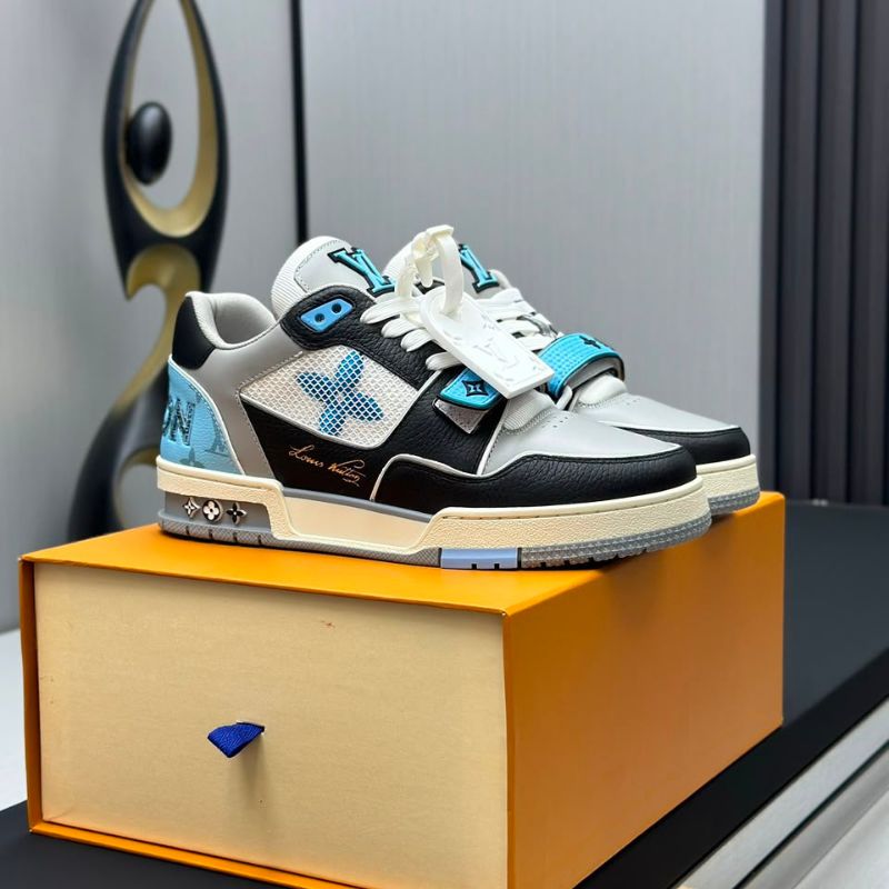 Louis Vuitton LV Trainer Black Blue Monogram Flower