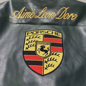 Jaqueta Aimé Leon Dore x Porsche 993 Turbo Racing Green 100% Couro