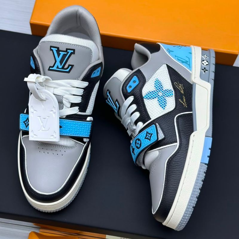 Louis Vuitton LV Trainer Black Blue Monogram Flower