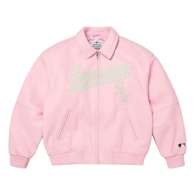 Jaqueta Supreme x Chicago White Sox Couro Varsity Pink