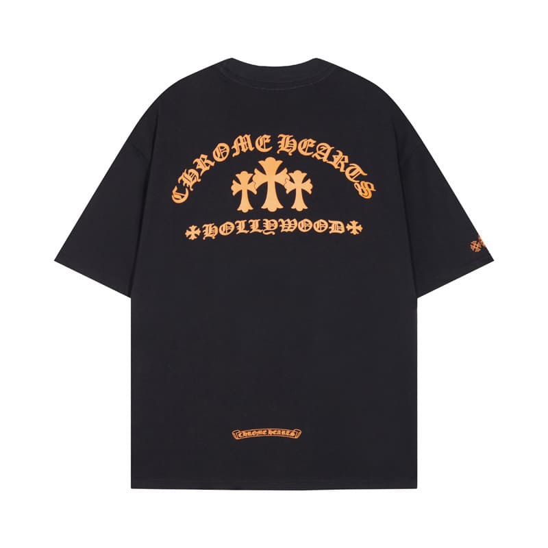 Camiseta Chrome Hearts Triple Cross Hollywood Preta/Laranja