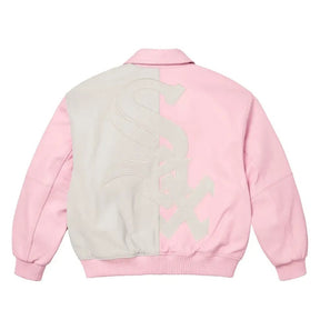 Jaqueta Supreme x Chicago White Sox Couro Varsity Pink