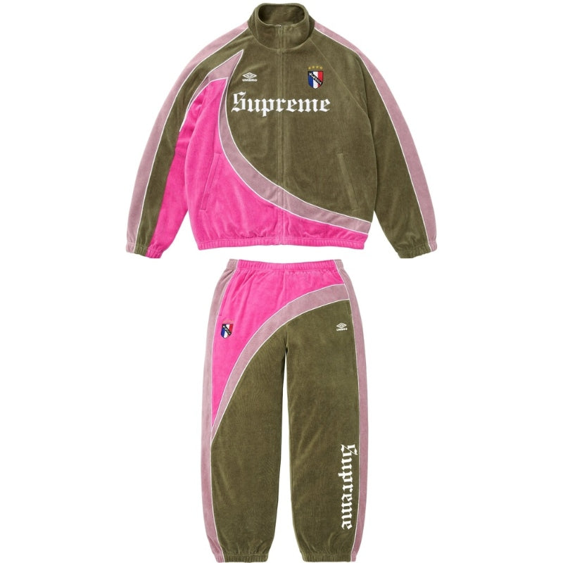 Conjunto Supreme x Umbro Velour Track Olive