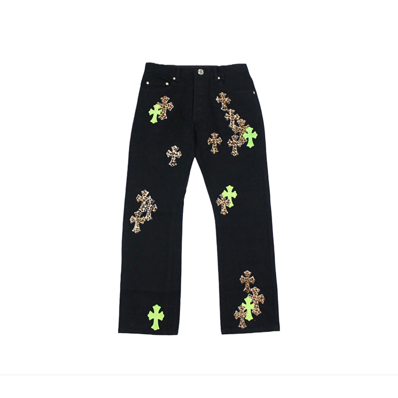 Calça Jeans Chrome Hearts Green & Leopard Cross