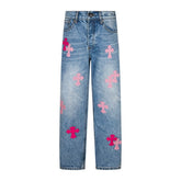 Calça Jeans Chrome Hearts Patches Cross Pink
