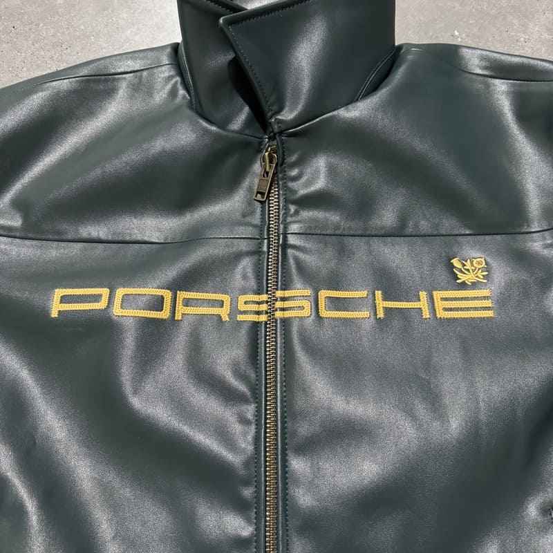Jaqueta Aimé Leon Dore x Porsche 993 Turbo Racing Green 100% Couro