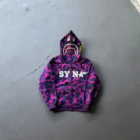 Jaqueta BAPE x SYNA By Central x Spotfy Shark Full Zip Camo Purple